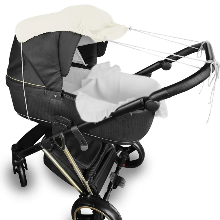 MimiNu, daszek do wózka, przeciwsłoneczna osłonka, muślin bawełniany, śmietanka