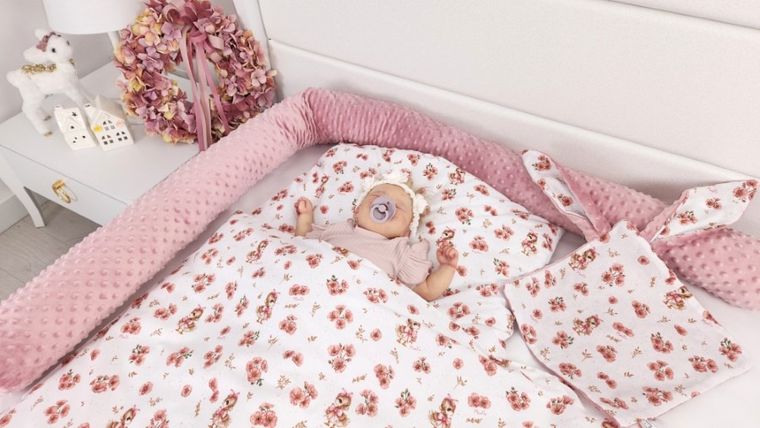 MimiNu, Kaczuszki, komplet pościeli 2-częściowej, bawełna, pudrowy róż, 120-90 cm