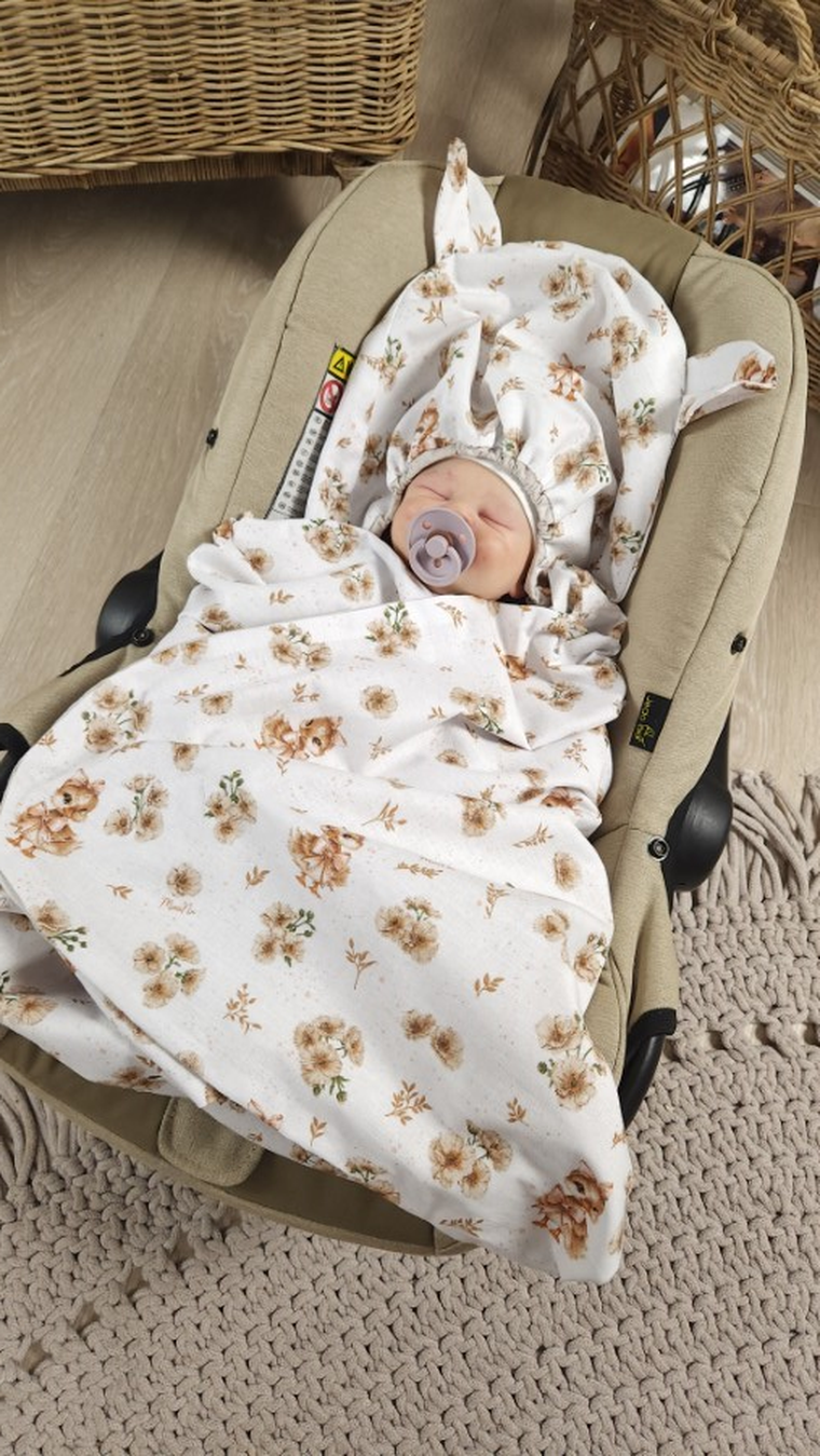 MimiNu, Kaczuszki, otulak, śpiworek do fotelika z kapturkiem, beż