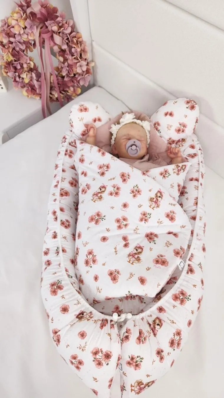 MimiNu, Kaczuszki, rożek niemowlęcy, pudrowy róż, 75-75 cm