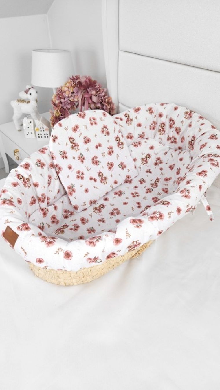 MimiNu, Kaczuszki, zestaw do gondoli/kosza Mojżesza: ochraniacz, poduszka, materac, pudrowy róż