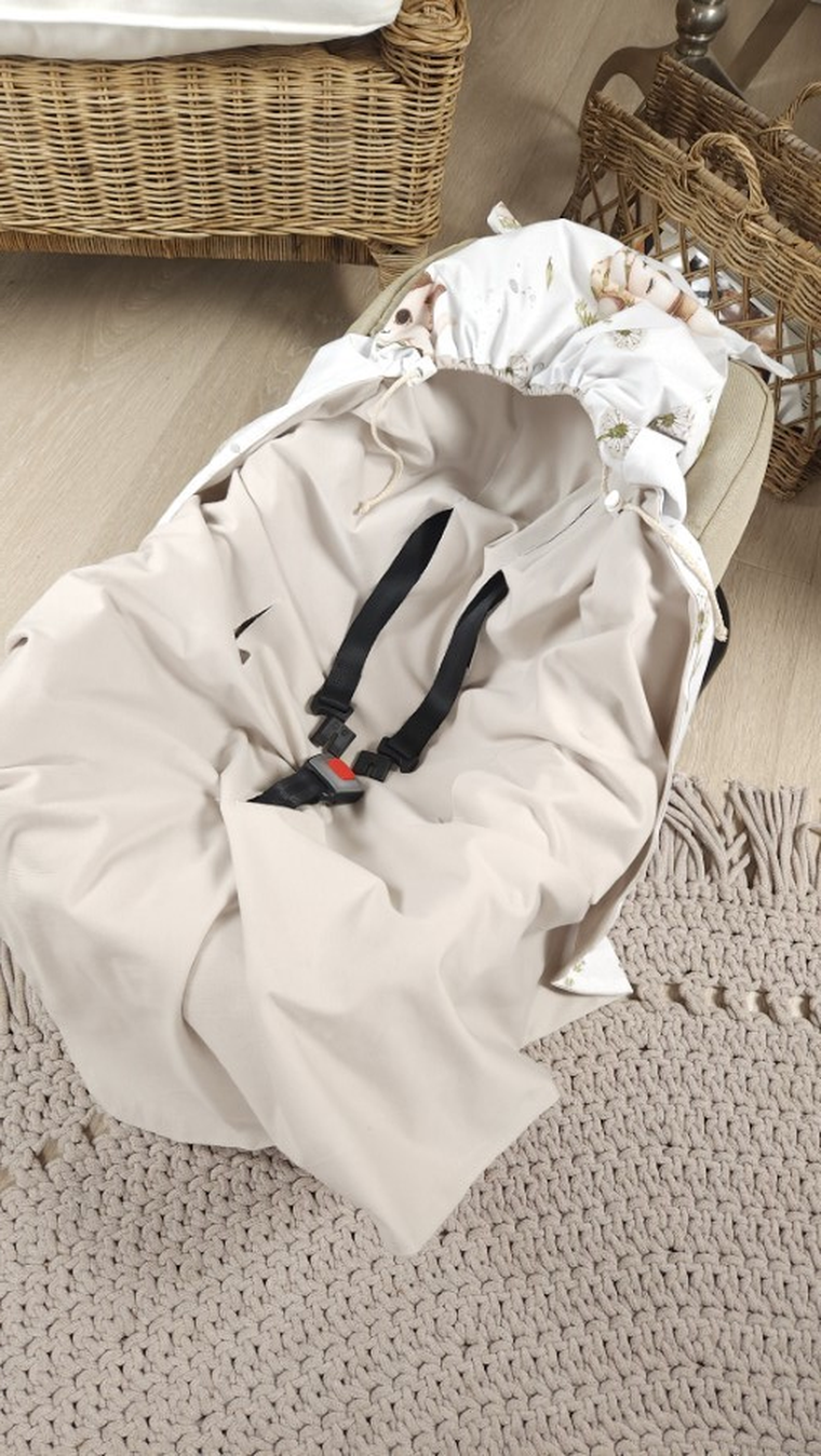 MimiNu, Kotki, otulak, śpiworek do fotelika z kapturkiem, beż