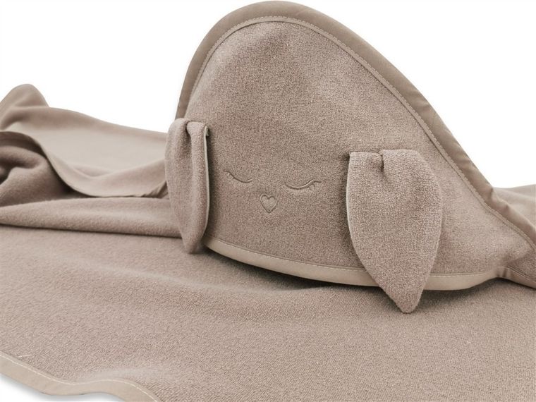 MimiNu, Króliczek, okrycie kąpielowe z haftem i uszami, bambus, mokka, 100-100 cm