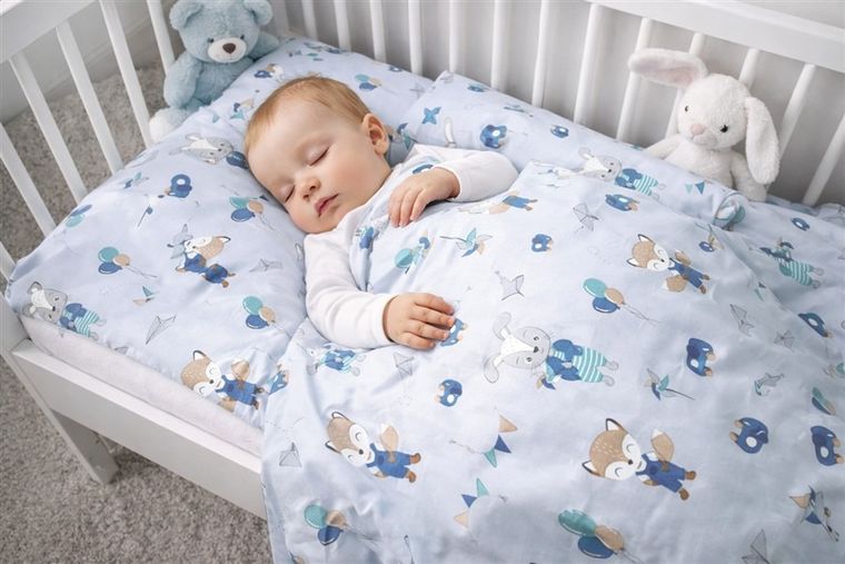 MimiNu, Lis i Królik, 2-częściowy komplet pościeli bawełnianej, błękit, 100-135 cm