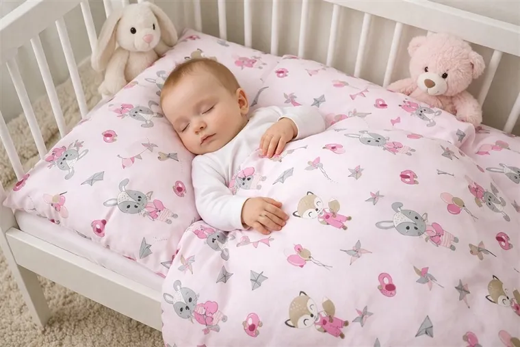 MimiNu, Lis i Królik, 2-częściowy komplet pościeli bawełnianej, róż, 100-135 cm