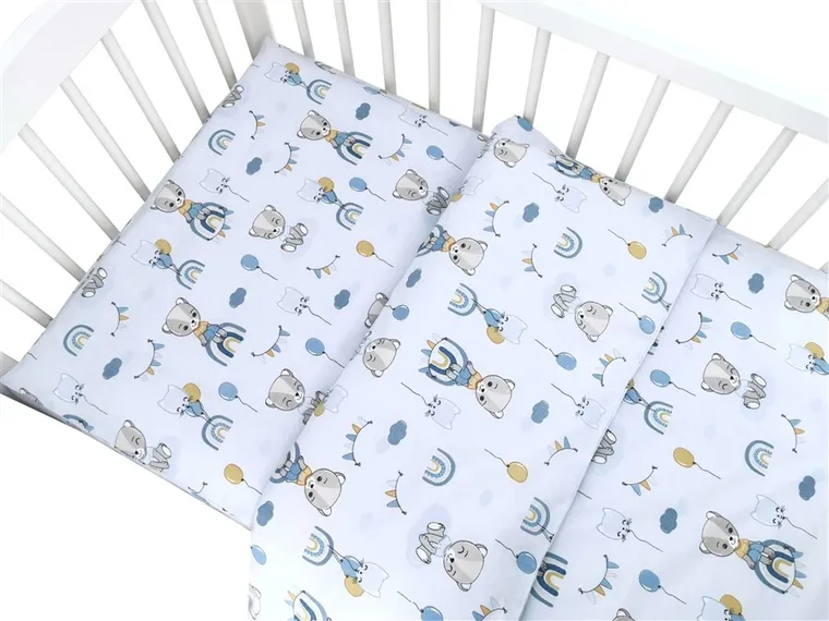 MimiNu, Miś na tęczy, 2-częściowy komplet pościeli bawełnianej, błękit, 100-135 cm