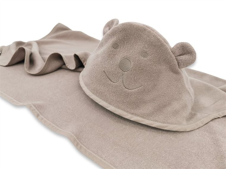 MimiNu, Miś, okrycie kąpielowe z haftem i uszami, bambus, mokka, 100-100 cm