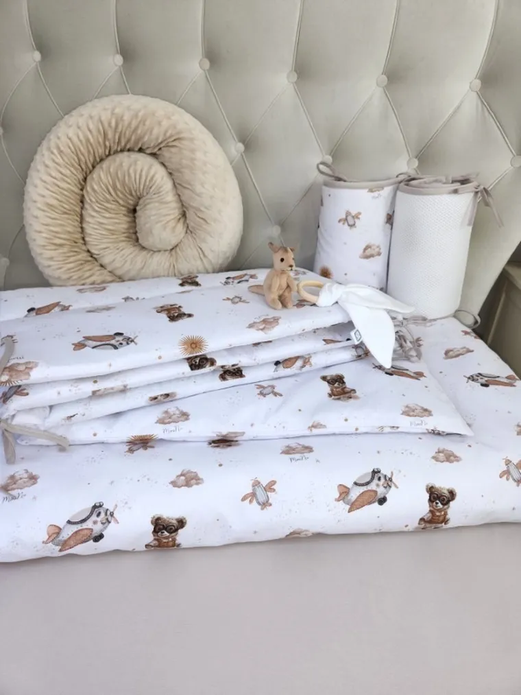 MimiNu, Misie, 3-częściowy komplet pościeli, beż, 120-90 cm