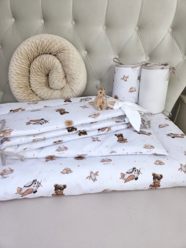 MimiNu, Misie, 5-częściowy komplet pościeli, beż, 120-90 cm