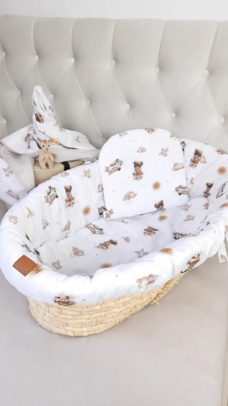 MimiNu, Misie, prześcieradło do gondoli/kosza Mojżesza, beż, 35-80 cm