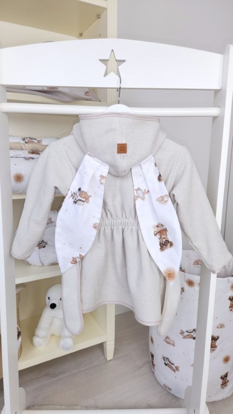 MimiNu, Misie, szlafrok termofrotte, beż, rozmiar 86