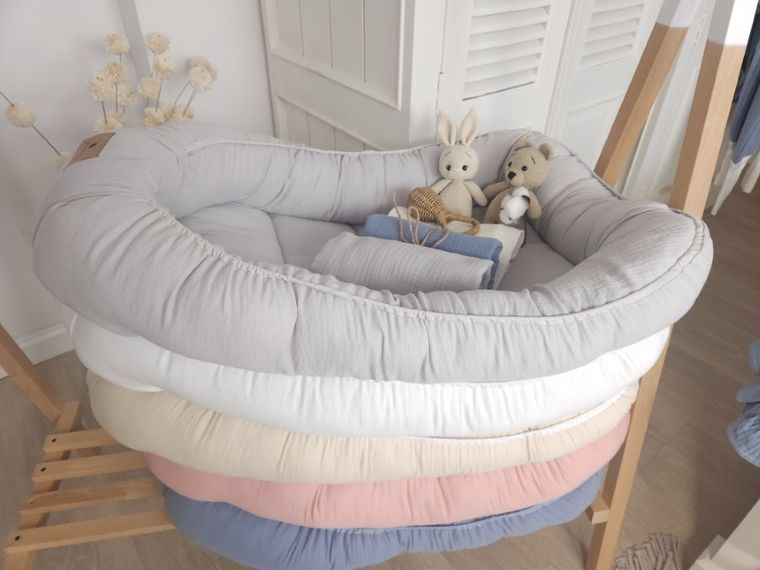 MimiNu, muślinowy kokon niemowlęcy, ciepły beż