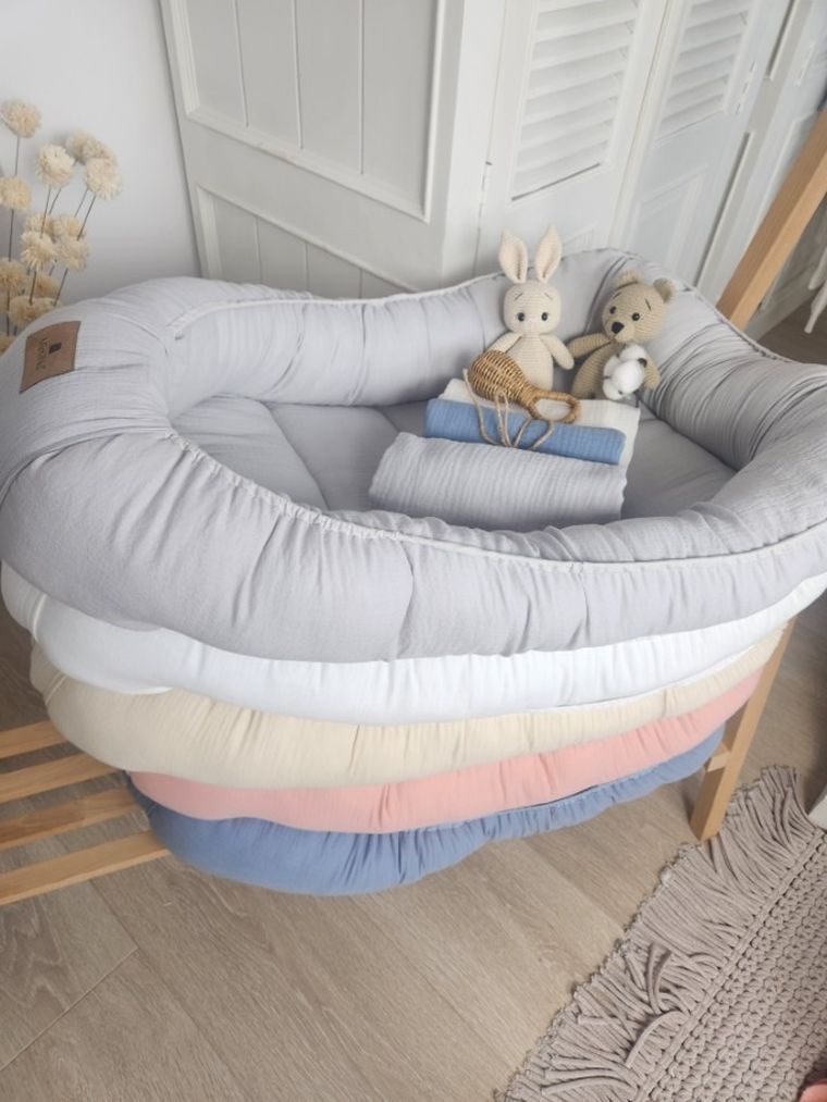 MimiNu, muślinowy kokon niemowlęcy, jeans