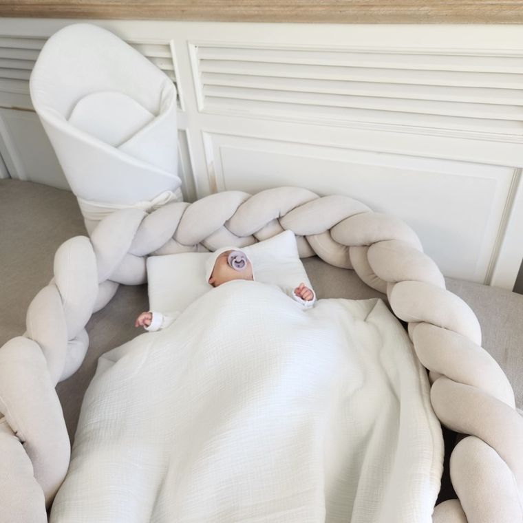 MimiNu, muślinowy rożek niemowlęcy, z kokardą, śmietanka