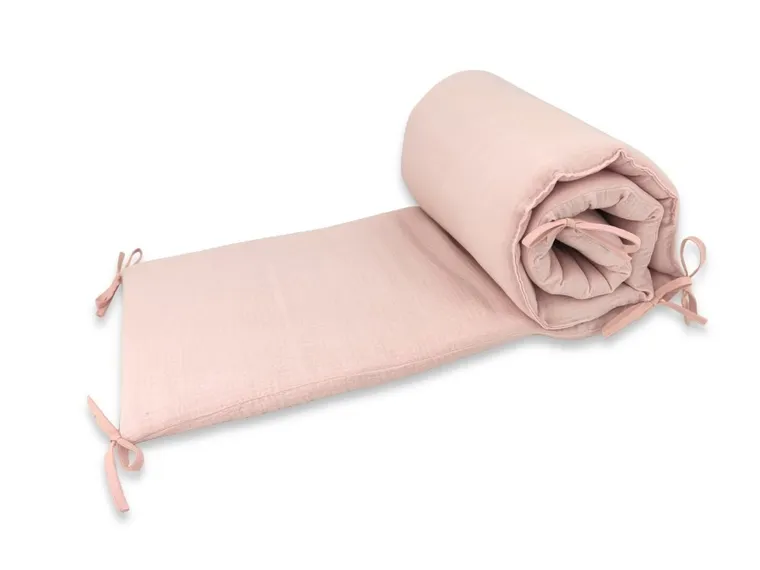 MimiNu, ochraniacz do łóżeczka, muślin, pudrowy róż, 180-30 cm