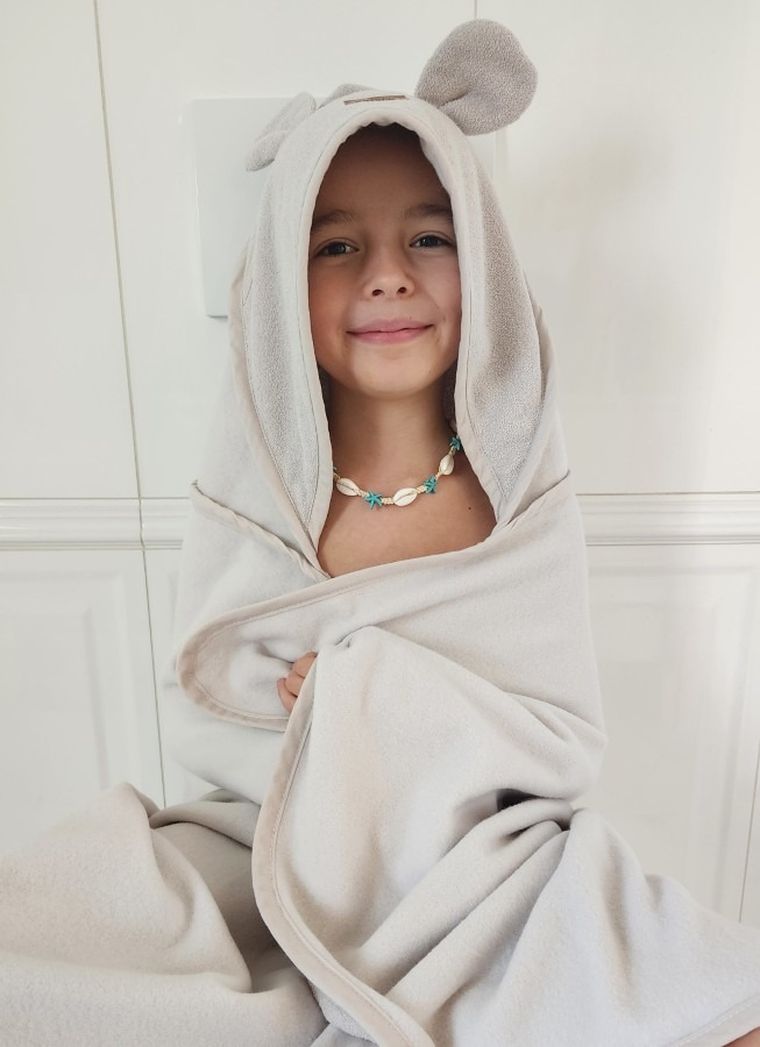 MimiNu, okrycie kąpielowe z kapturkiem, termofrotte, pudrowy róż, 85-120 cm