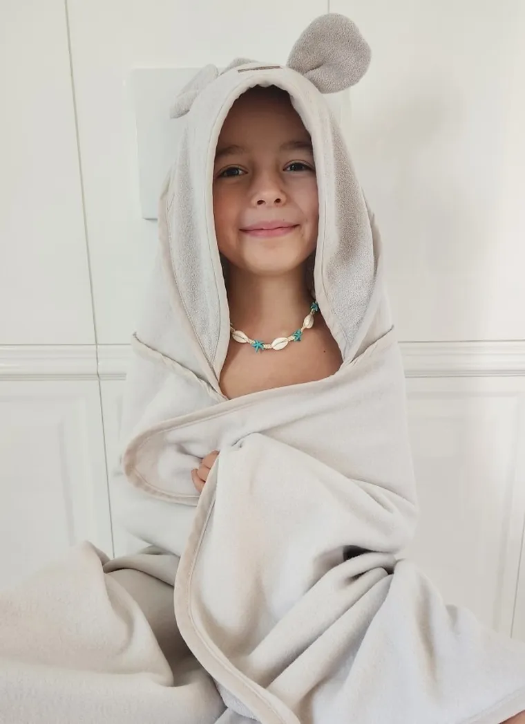 MimiNu, okrycie kąpielowe z kapturkiem, termofrotte, zimna mięta, 85-120 cm