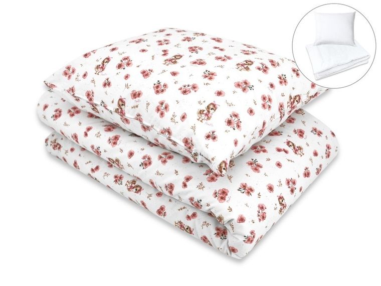 MimiNu, Quattro, Kaczuszki, 2-częściowy komplet pościeli z wypełnieniem, pudrowy róż, 100-160 cm