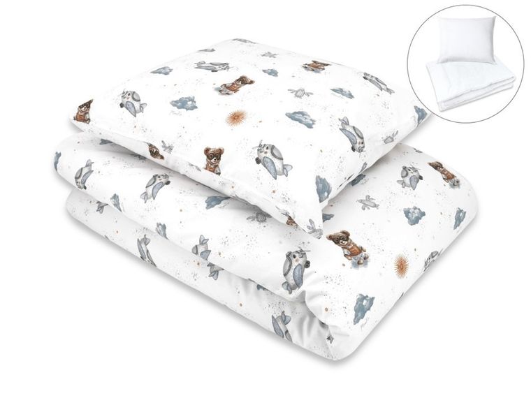 MimiNu, Quattro, Misie, 2-częściowy komplet pościeli z wypełnieniem, błękit, 100-160 cm