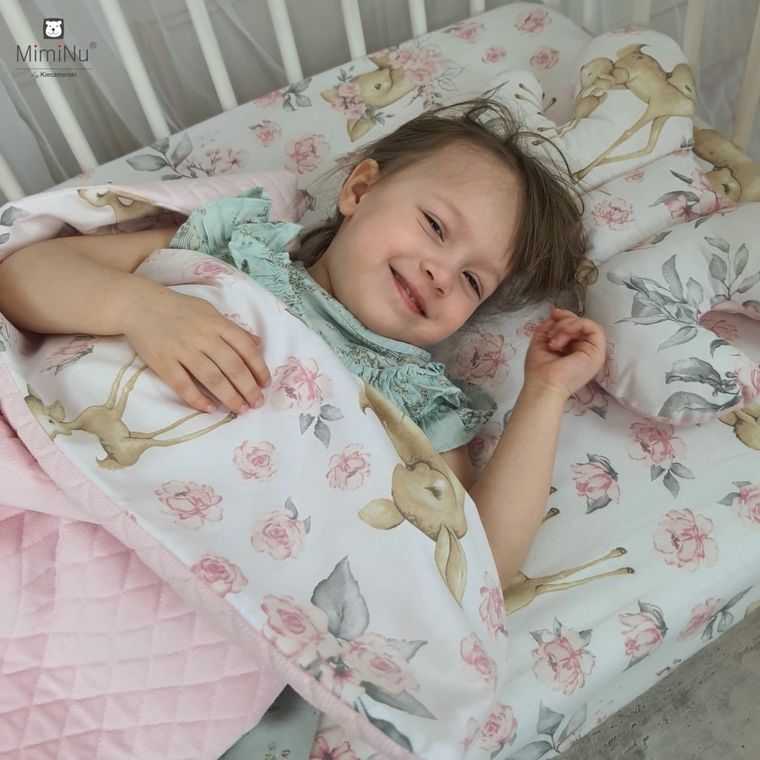 MimiNu, Sarenki, prześcieradło bawełniane z gumką, różowe, 80-160 cm