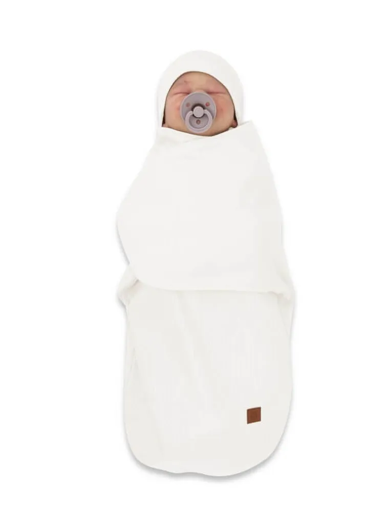 MimiNu, Soft, Leo, komplet: otulaczek do spania + czapeczka, śmietanka, 0-3m