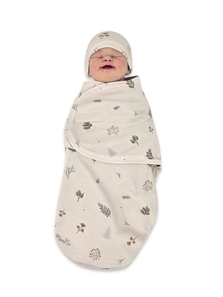 MimiNu, Soft, Leo, komplet: śpiworek + czapeczka, listki, TOG 0.5, 0-3 m