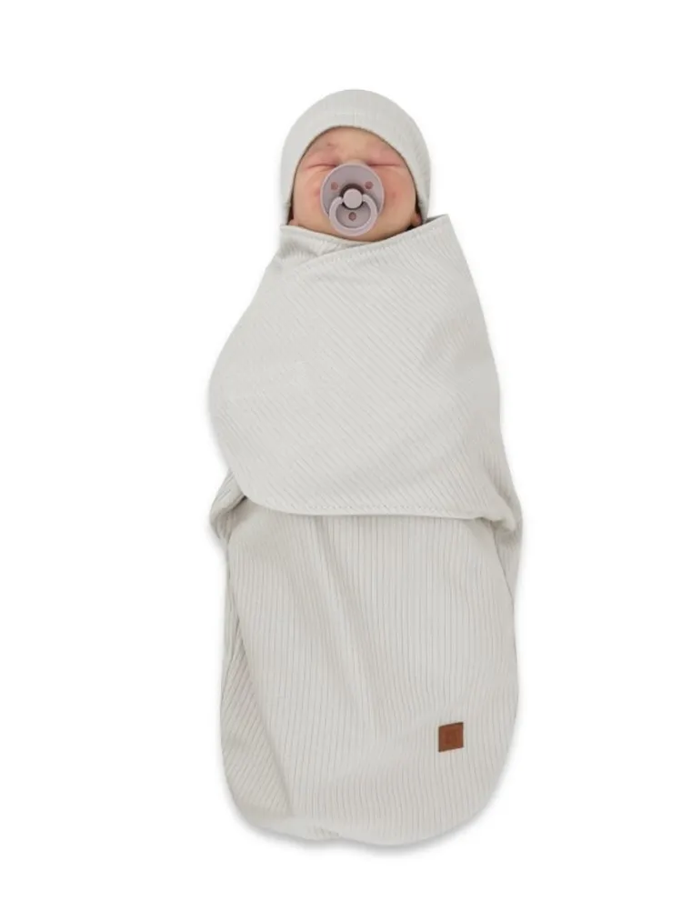 MimiNu, Soft, Leo, zestaw: otulacz do spania + czapeczka, szary, 0-3 m