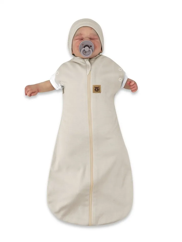 MimiNu, Soft, Teddy, komplet: śpiworek + czapeczka, beż, TOG 0.5, 0-3 m