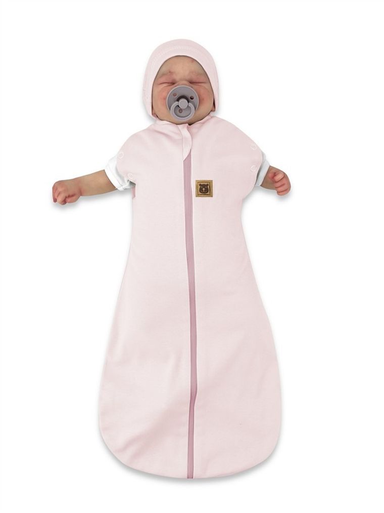 MimiNu, Soft, Teddy, komplet: śpiworek + czapeczka, pudrowy róż, TOG 0.5, 0-3 m