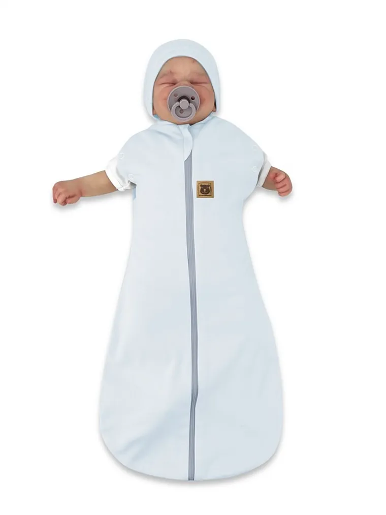 MimiNu, Soft, Teddy, otulaczek, śpiworek z czapeczką, 2w1, baby blue, TOG 0.5, 0-3 m