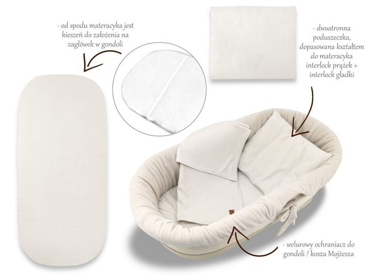 MimiNu, Soft, zestaw do gondoli/kosza Mojżesza, beż, 0-6 m