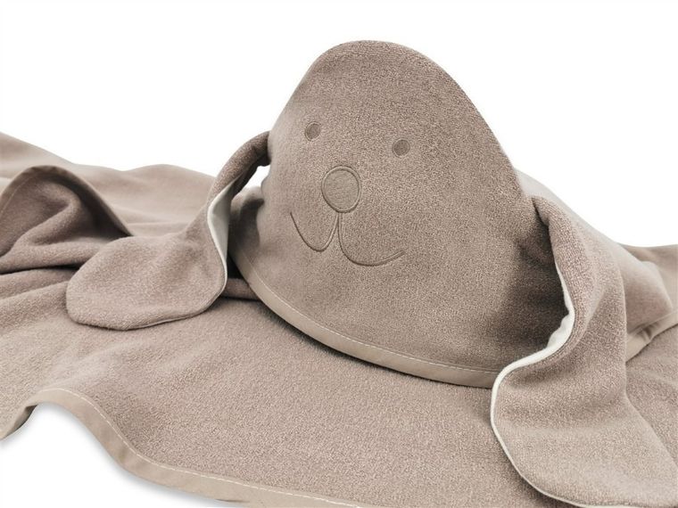 MimiNu, Uchatek, okrycie kąpielowe z haftem i uszami, bambus, mokka, 100-100 cm