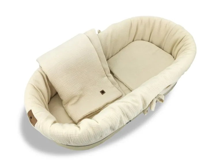 MimiNu, zestaw do gondoli, kosza Mojżesza, muślin, ciepły beż