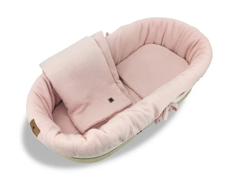 MimiNu, zestaw do gondoli, kosza Mojżesza, muślin, pudrowy róż