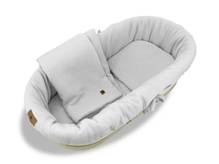 MimiNu, zestaw do gondoli, kosza Mojżesza, muślin, szary