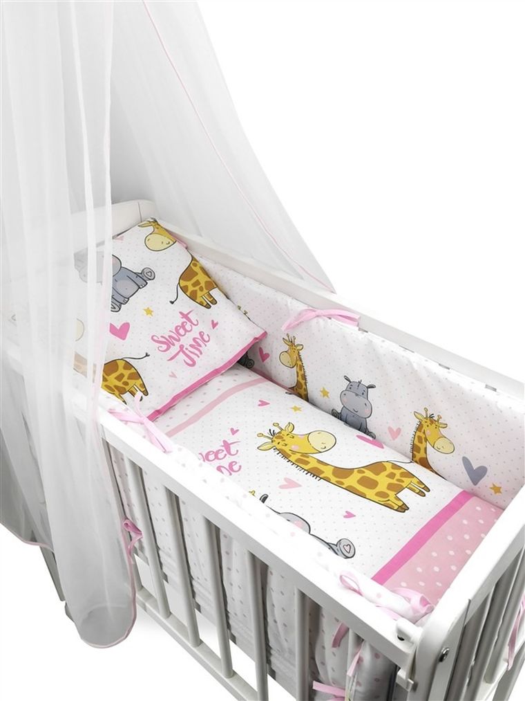 MimiNu, Żyrafa w koronie, 7-elementowy komplet do kołyski, róż