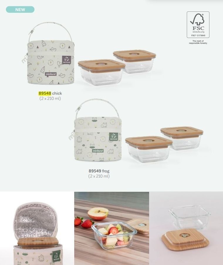 Miniland, Ptaszek, ECO-friendly, pojemniki szklane 2-210 ml + torba izotermiczna