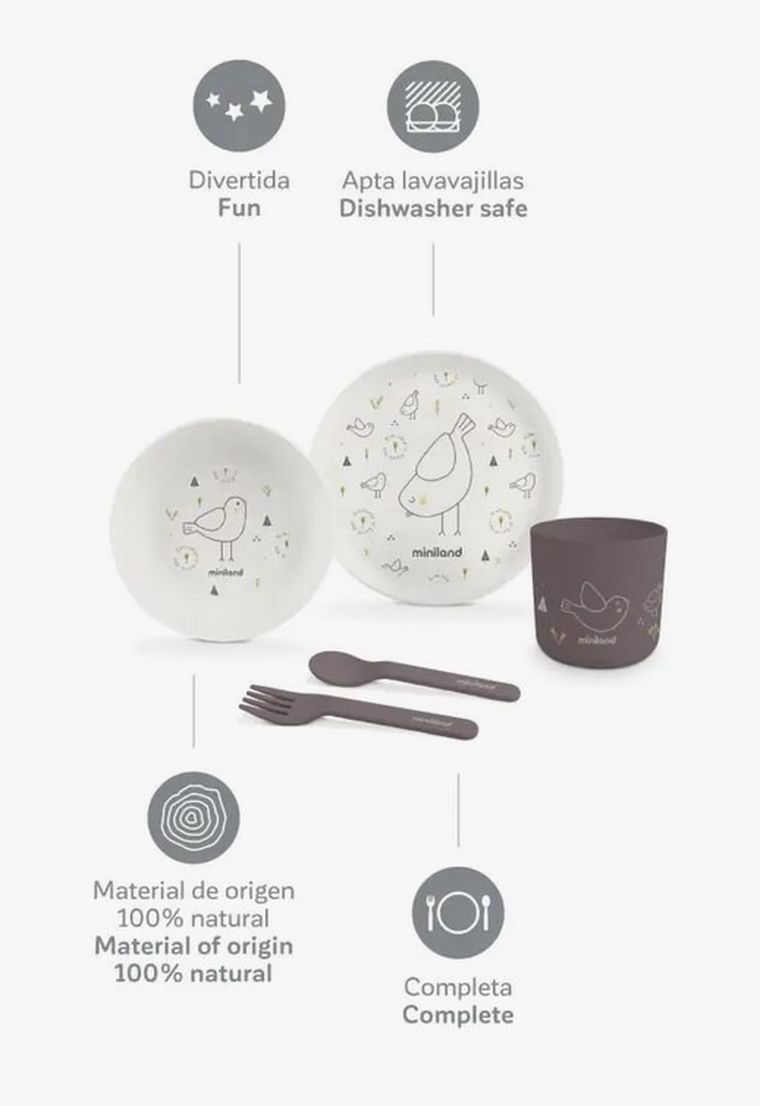 Miniland, Ptaszek, ECO-friendly, zestaw do karmienia, 5 szt.