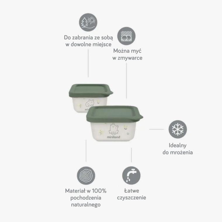 Miniland, Żabka, ECO-friendly, pojemniki hermetyczne, 2-400 ml