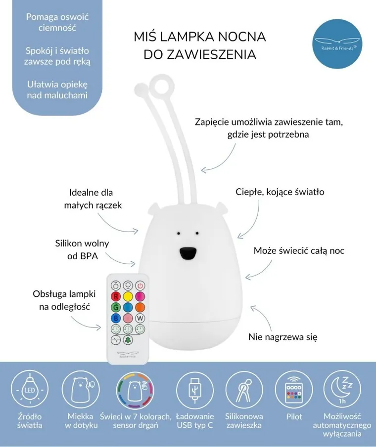 Miś, lampka nocna do zawieszania