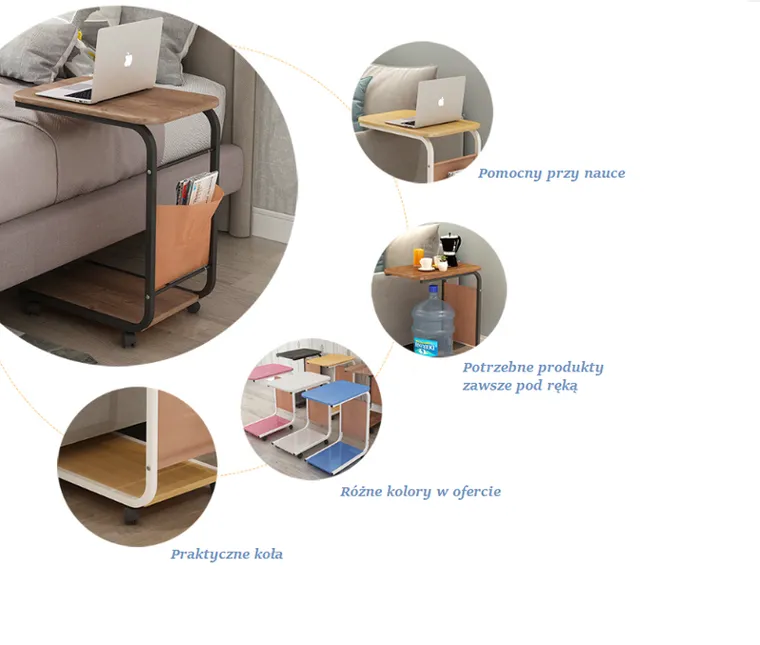 Mobilny stolik kawowy, boczny na kółkach, czarny