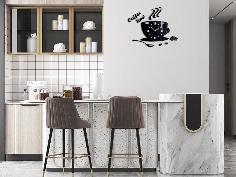 Modern Clock, zegar ścienny, coffee time, filiżanka 3D