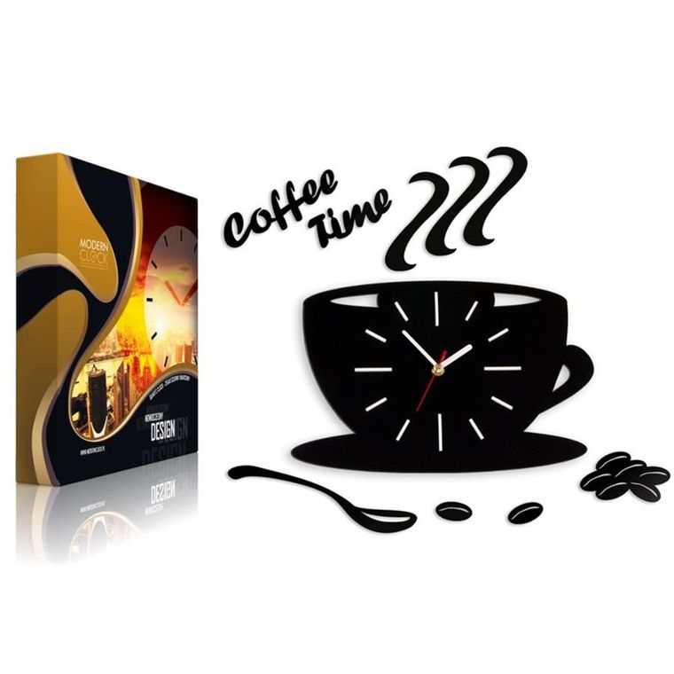 Modern Clock, zegar ścienny, coffee time, filiżanka, satin