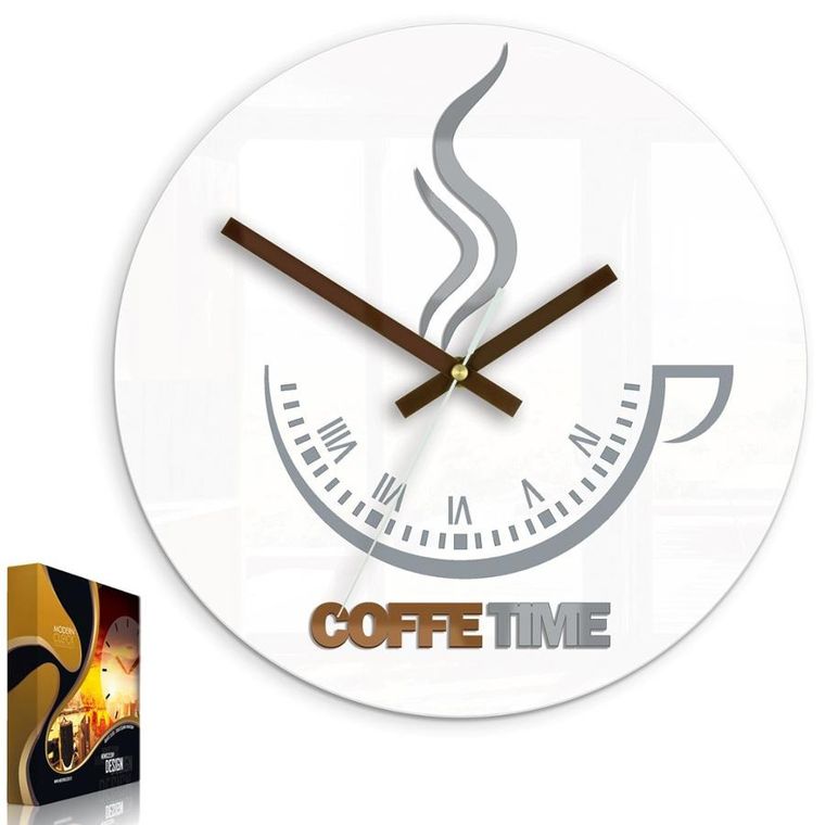 Modern Clock, zegar ścienny, coffee time II, white