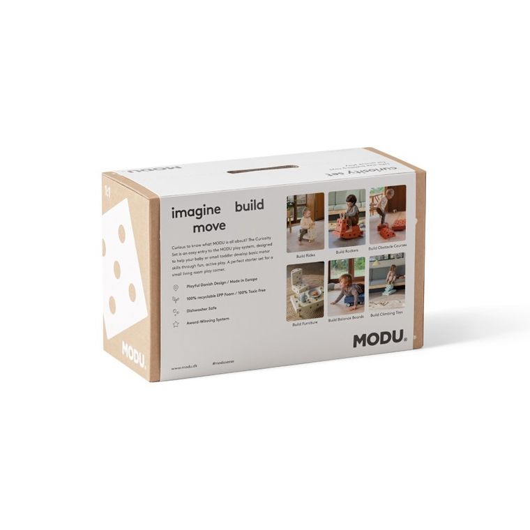 Modu, Curiosity Set, kreatywne klocki rozwijające motorykę dużą, z funkcją jeździka, pomarańczowy