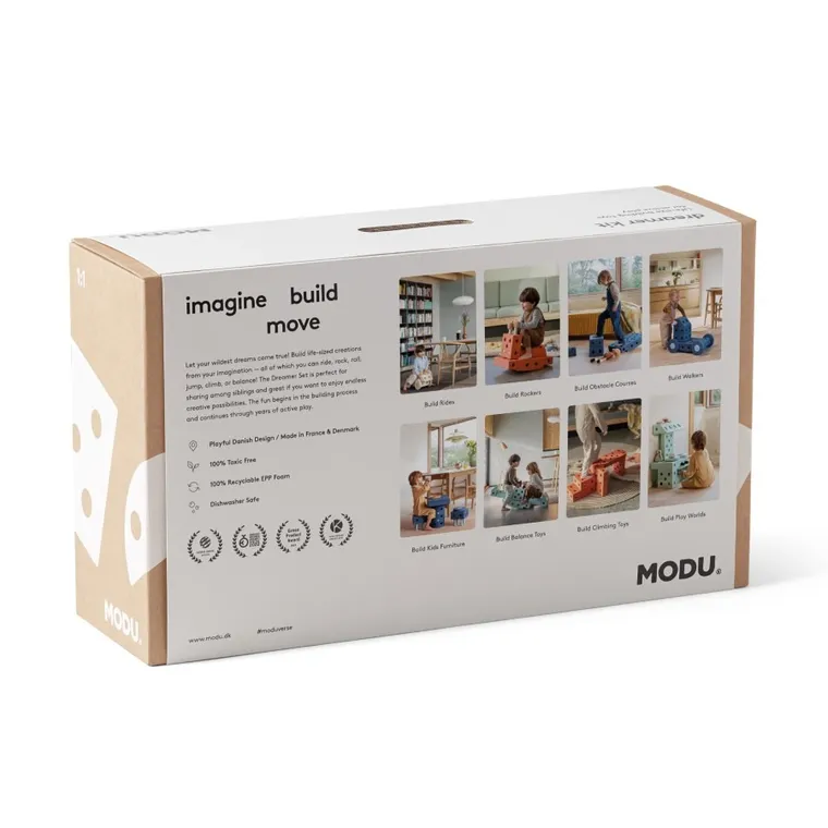 Modu, Dreamer Set, kreatywne klocki rozwijające motorykę dużą, z funkcją jeździka, niebieski