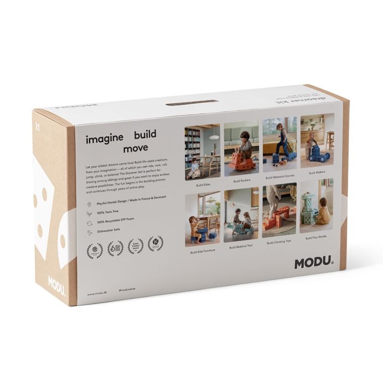 Modu, Dreamer Set, kreatywne klocki rozwijające motorykę dużą, z funkcją jeździka, pomarańczowy