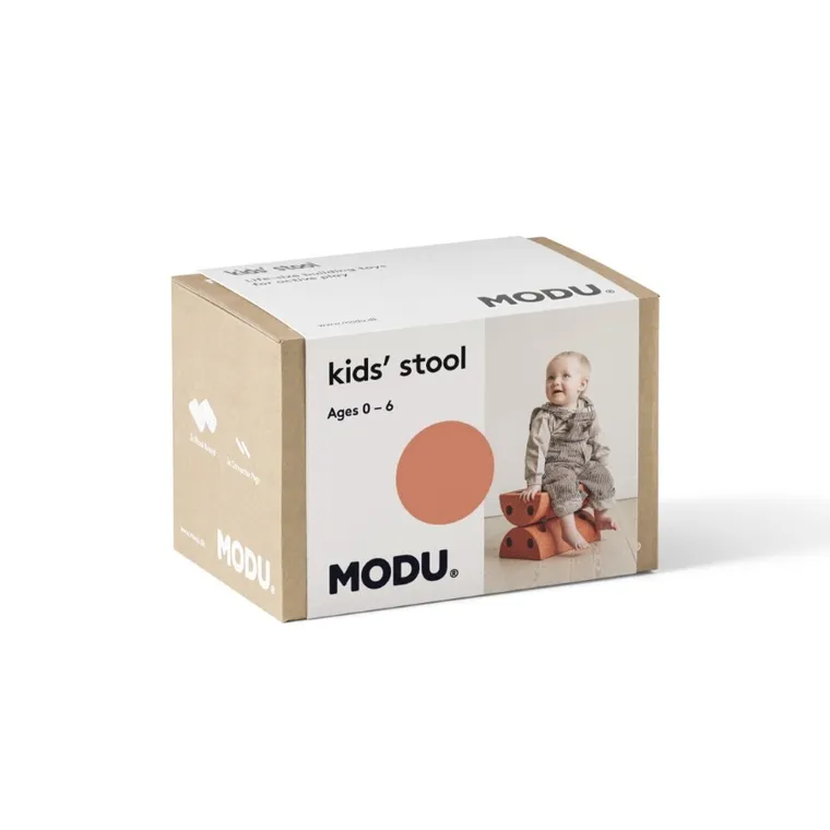 Modu, Kids Stool, sensoryczny blok piankowy, zestaw uzupełniający do klocków aktywizujących, Burnt Orange/Dusty Green