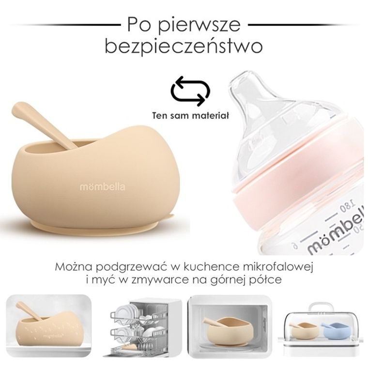 Mombella, miseczka z przyssawką i łyżeczka, light blue