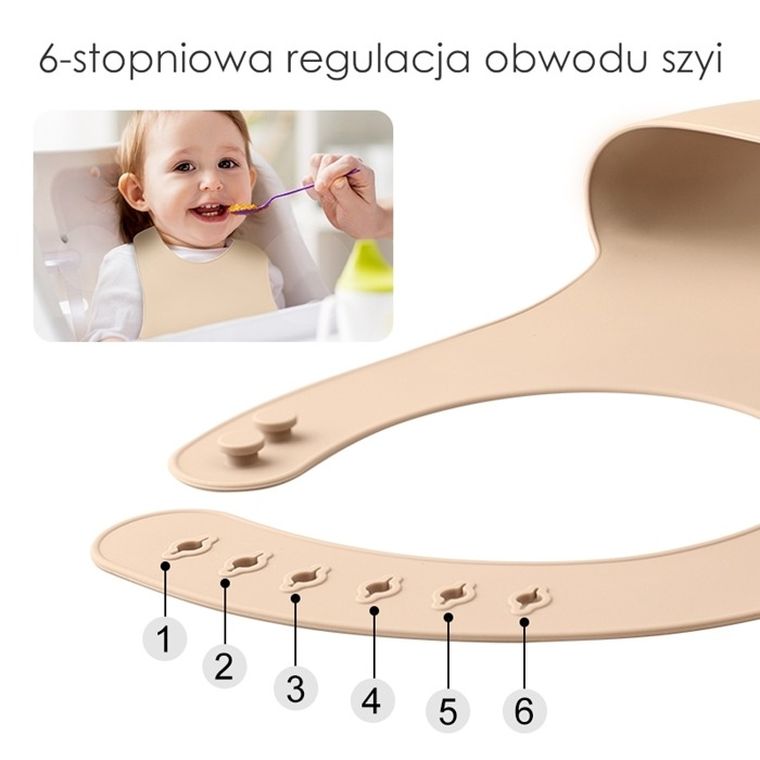 Mombella, silikonowy śliniak z kieszonką 3D, light brown